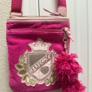 Vintage Y2K Juicy Couture Fuchsia Crossbody Bag with Pom-Pom